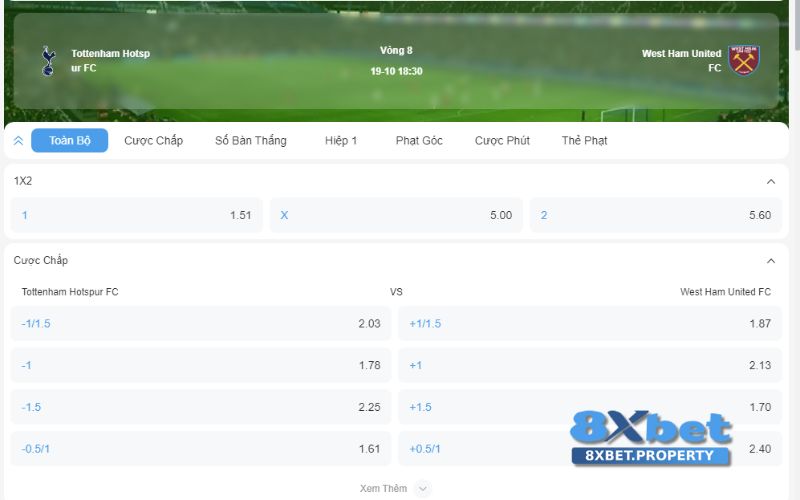 Tỷ lệ cược đa dạng chính là thế mạnh của 8X BET